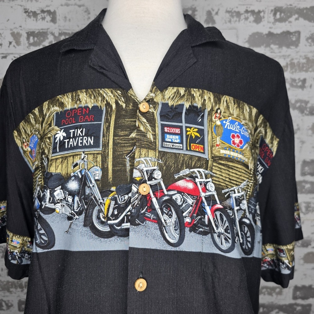 Paradise Found Shirt Mens XL Vintage USA 100% Rayon Motorcycle Biker Beach Bar